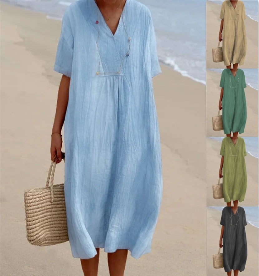 Women's Cotton Linen Loose Casual Solid Color Dresses