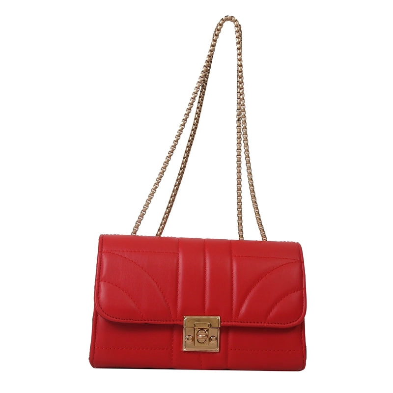 Women's Pu Leather Solid Color Classic Style Square Lock Clasp Shoulder Bag