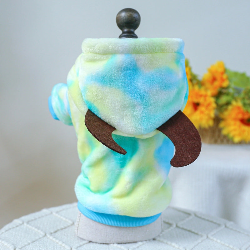 2 Pieces Pet Clothes Autumn And Winter Fleece-Lined Warm Dog Cat Clothing Decoration Flower Four-Legged Dinosaur Transformation Suit Collection