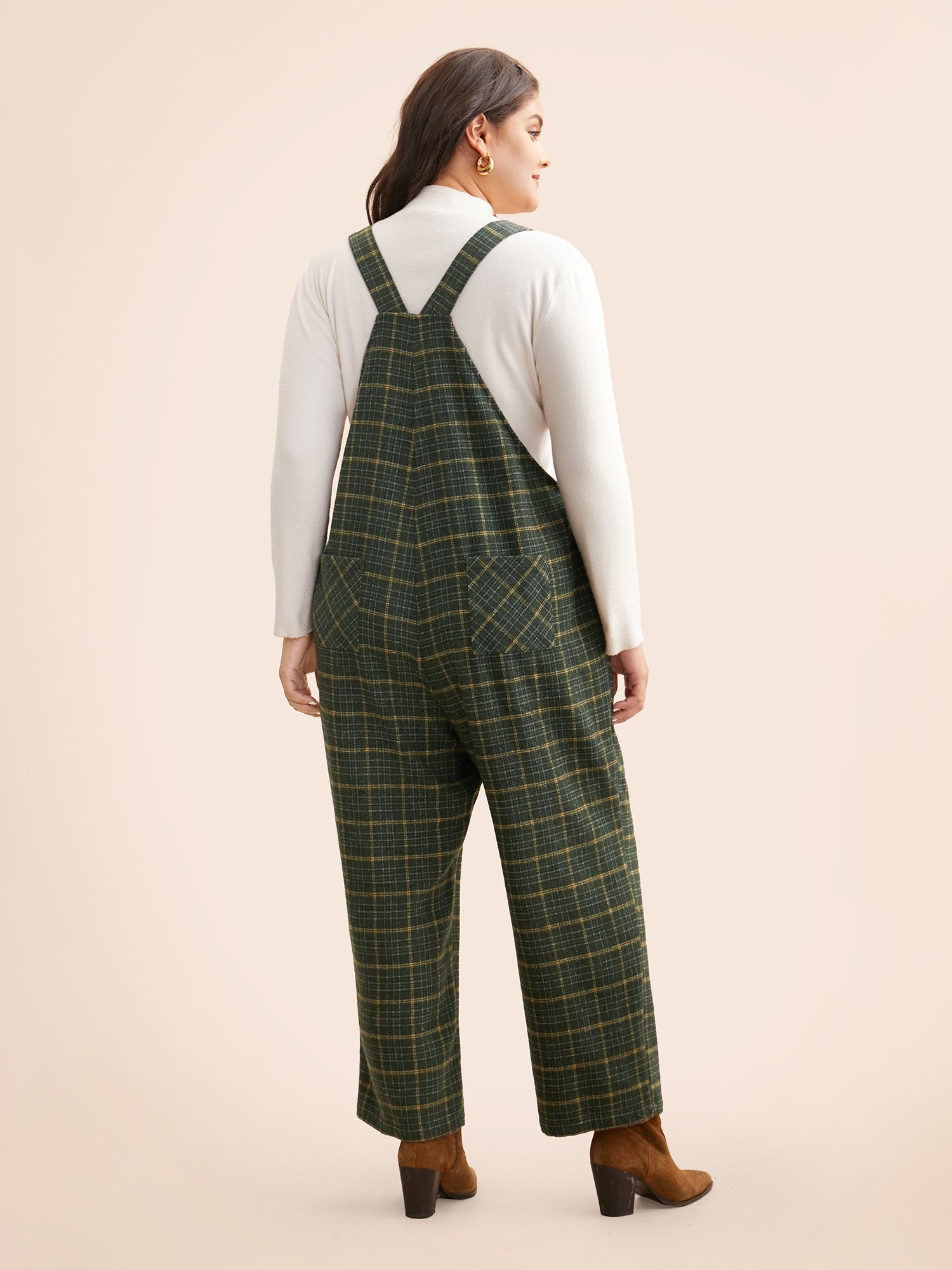 Plaid Adjustable Straps Pocket Jumpsuit