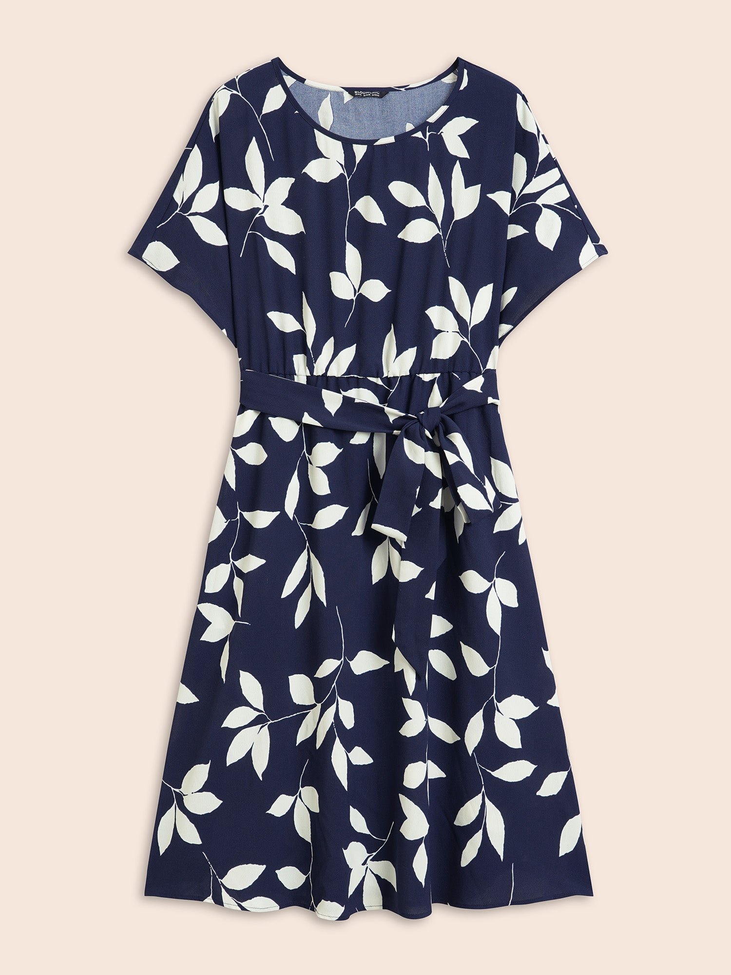 Leaf Print Pocket Belted Dress