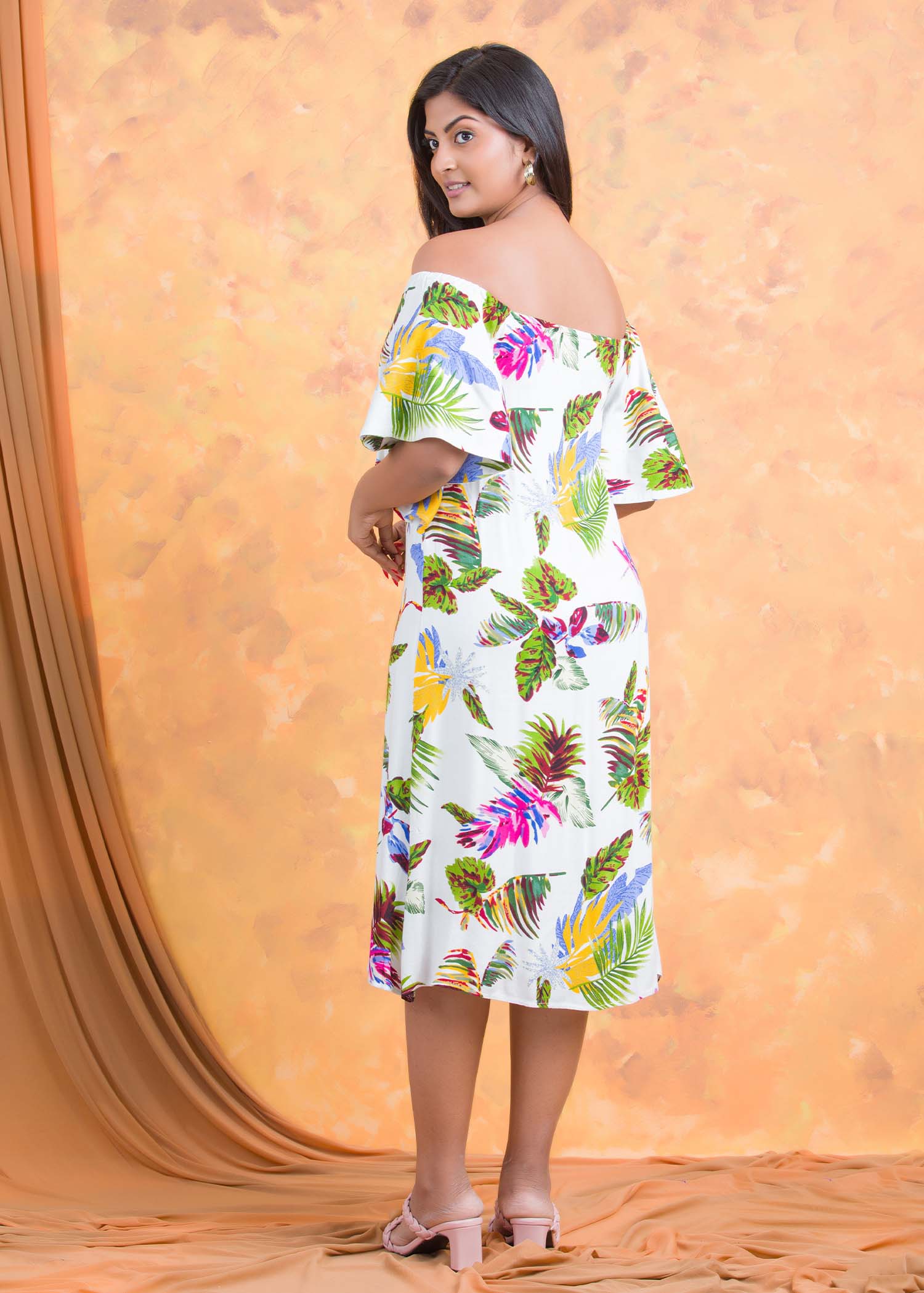 Off-shoulder dress with frill detail