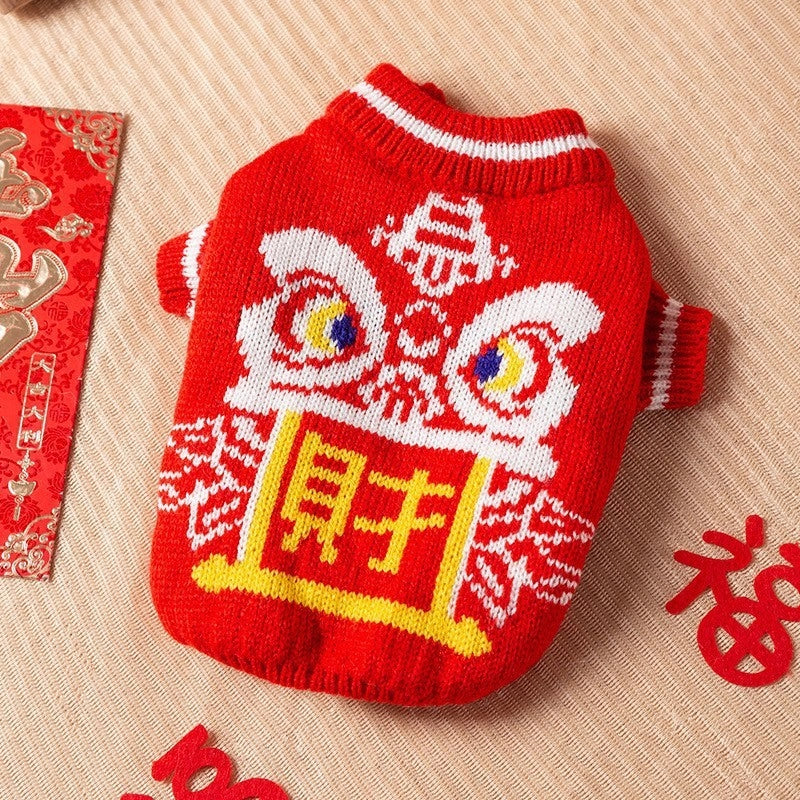 Cute Core Spun Yarn Christmas Color Block Pet Clothing