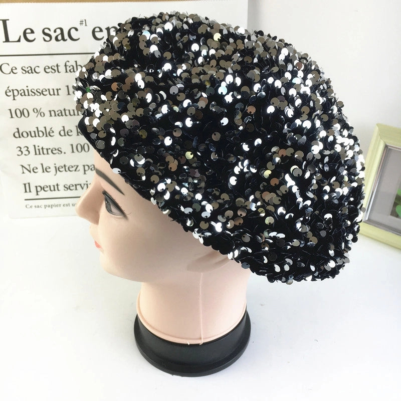 Korean Style Fashion Net Red Gold Velvet Sequined Beret Women's Autumn And Winter Fashion Temperament Painter Hat Beret
