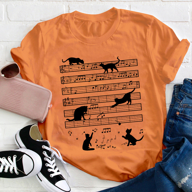 Music Note Cat Teacher T-Shirt