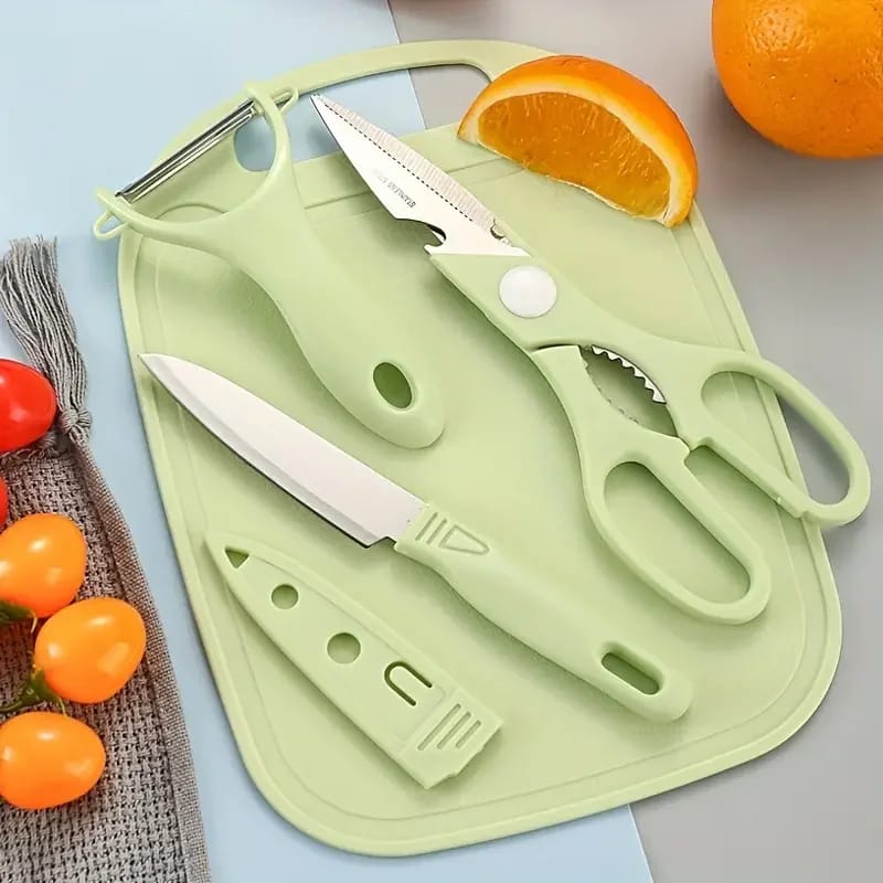 4 PCs Cutting Board With Knife Set(5717)-Green