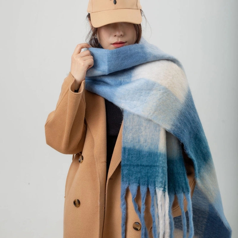 Brown Striped Scarf Women's Autumn And Winter  Trendy Winter Warm Imitation Cashmere Windproof Scarf For Students