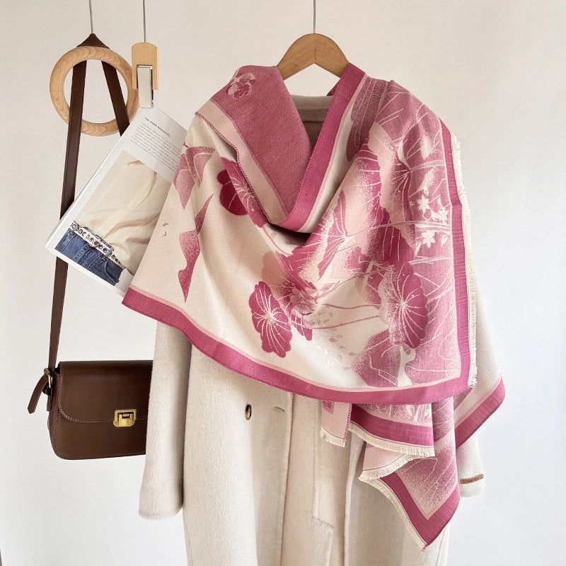 Women's Elegant Plant Imitation Cashmere Jacquard Scarf