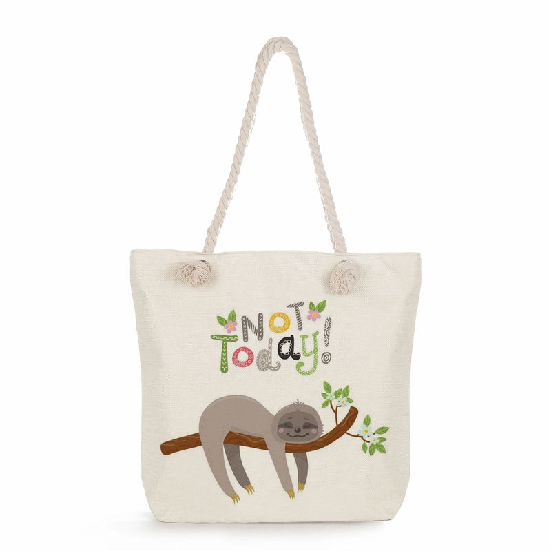 Women's Cotton And Linen Sloth Cute Square Zipper Tote Bag