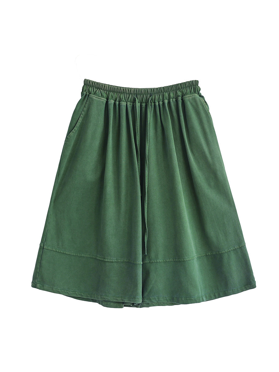 Women Summer Retro Pure Color Cotton Fifth Pants
