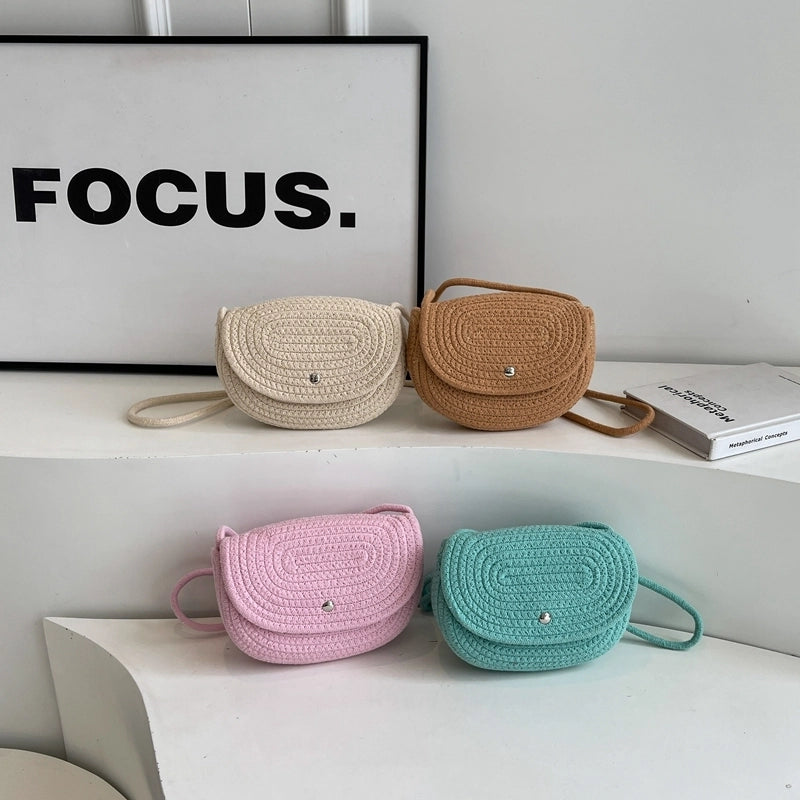 Women's Medium Braid Solid Color Basic Beach Square Flip Cover Crossbody Bag