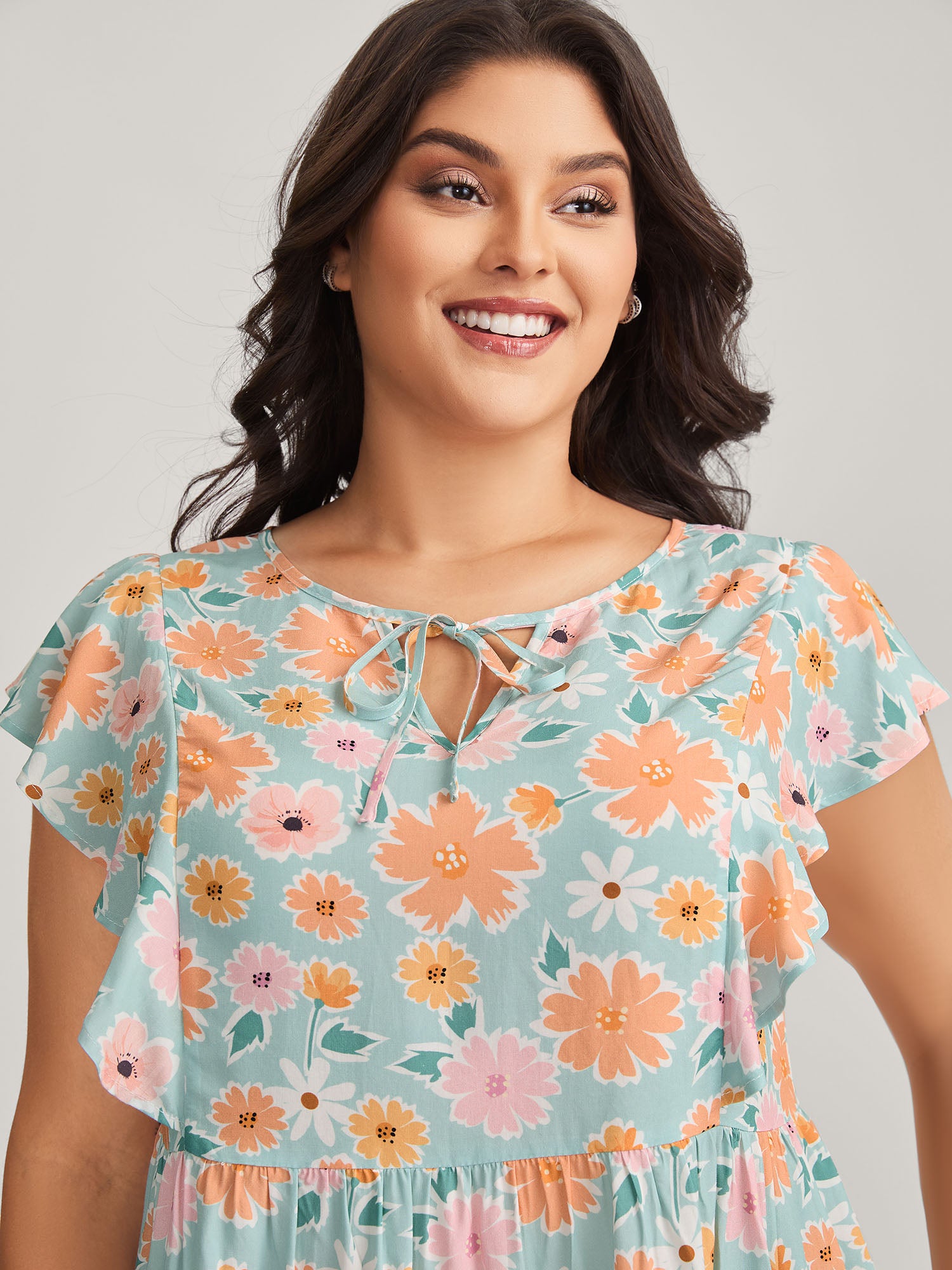 Floral Print Ruffled Sleeve Blouse