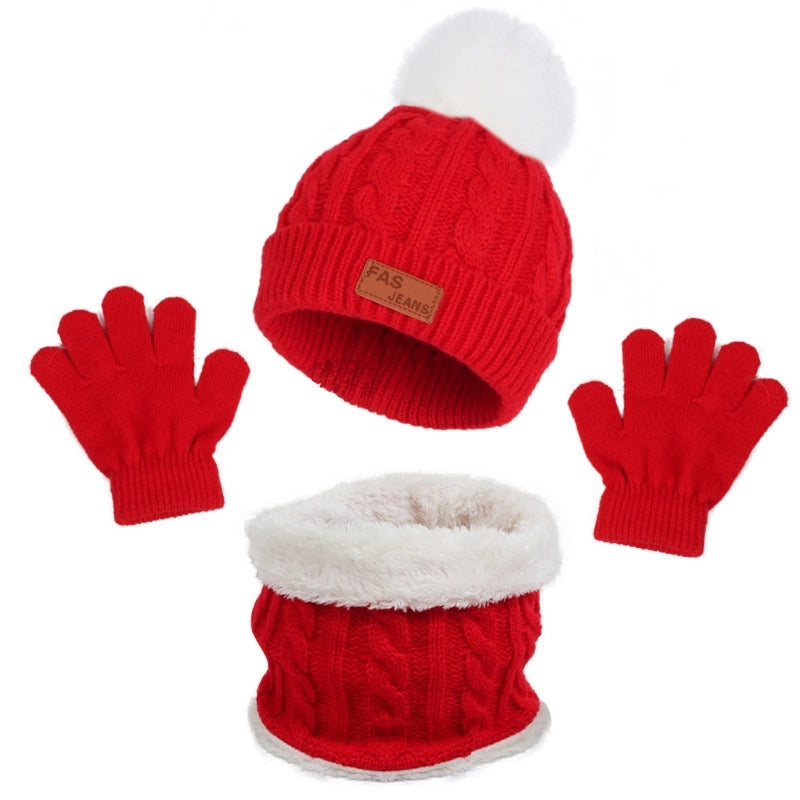 Autumn And Winter Children's Warm Knitted Hat Scarf Gloves Three-piece Set Baby Outdoor Cold-proof Wool Hat Three Pieces