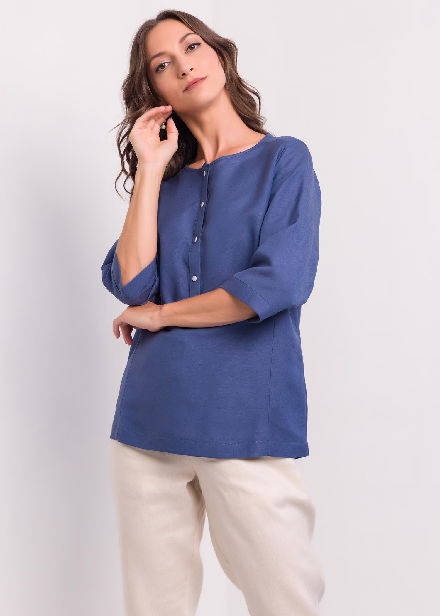 Round Neck Blouse With Short Placket