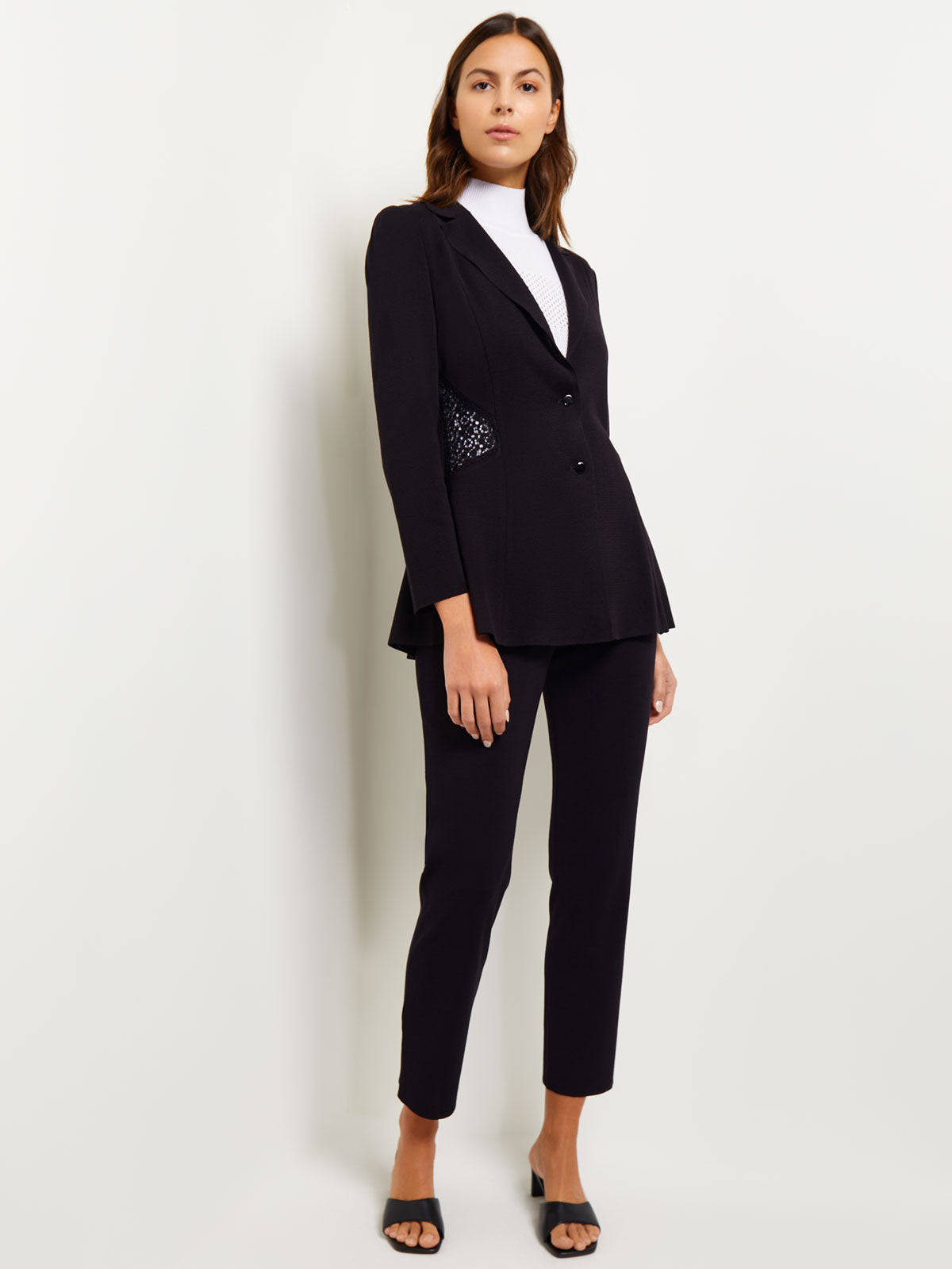 Lace Accent Tailored Knit Blazer