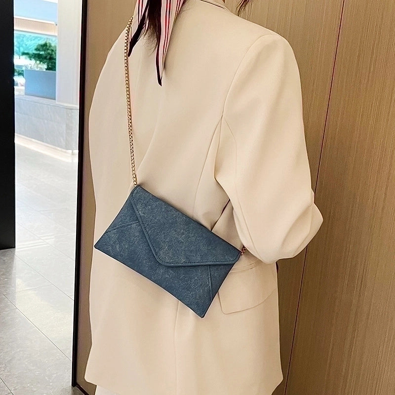 Women's Medium Pu Leather Solid Color Elegant Classic Style Square Flip Cover Envelope Bag Shoulder Bag Chain Bag
