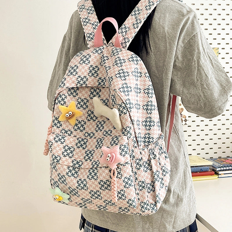 Women's Oxford Cloth Color Block Cute Square Zipper Fashion Backpack
