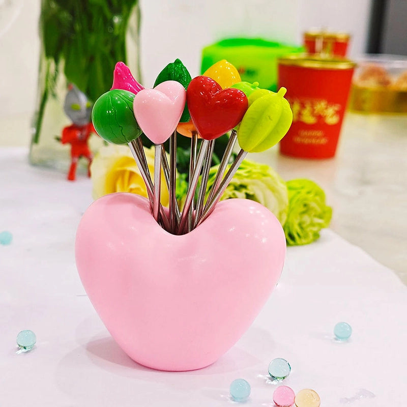 Cute Apple Strawberry Banana 201 Stainless Steel Plastic Fruit Fork 1 Set