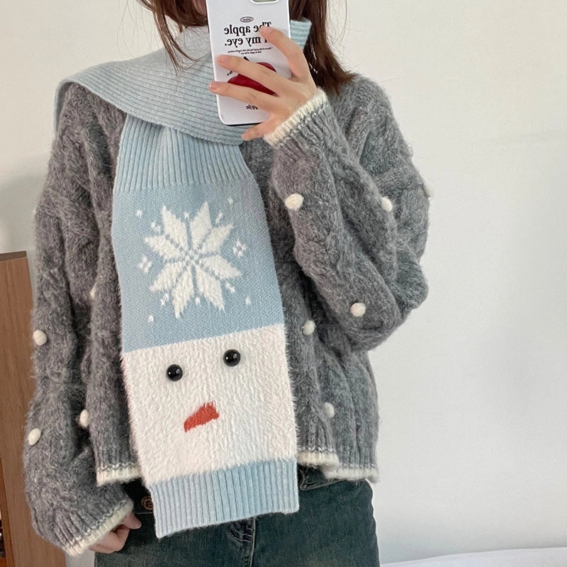Women's Cartoon Style Sweet Snowman Snowflake Imitation Mink Bejirog Scarf