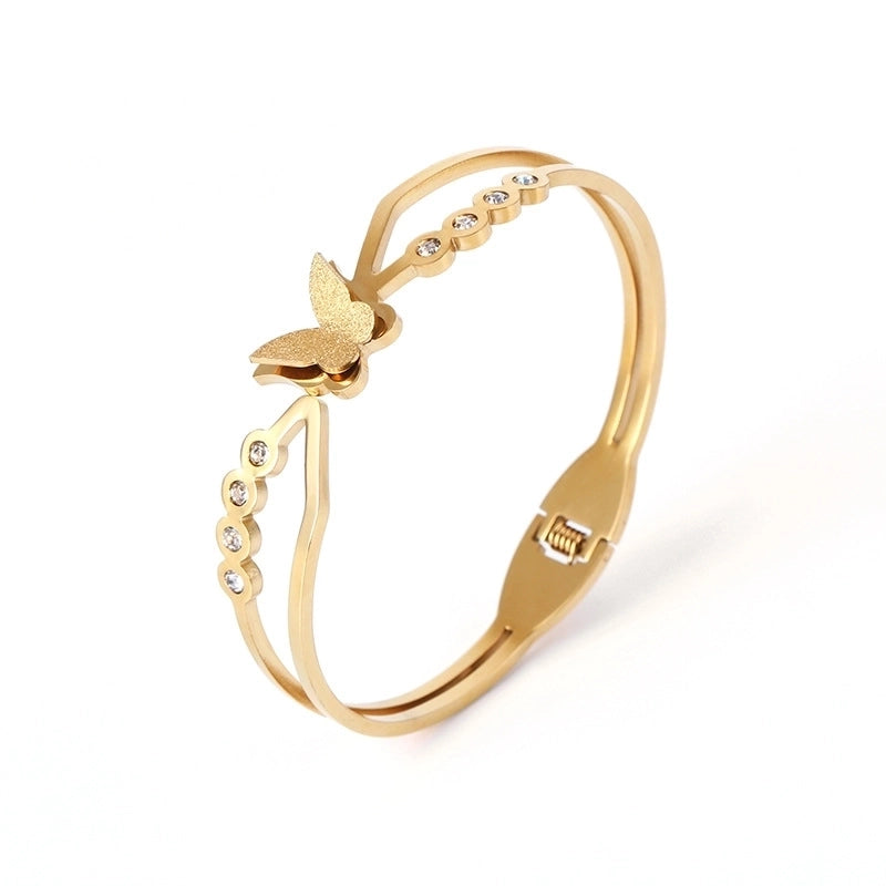 2 Pieces Fashion Geometric Stainless Steel Plating Zircon Bangle