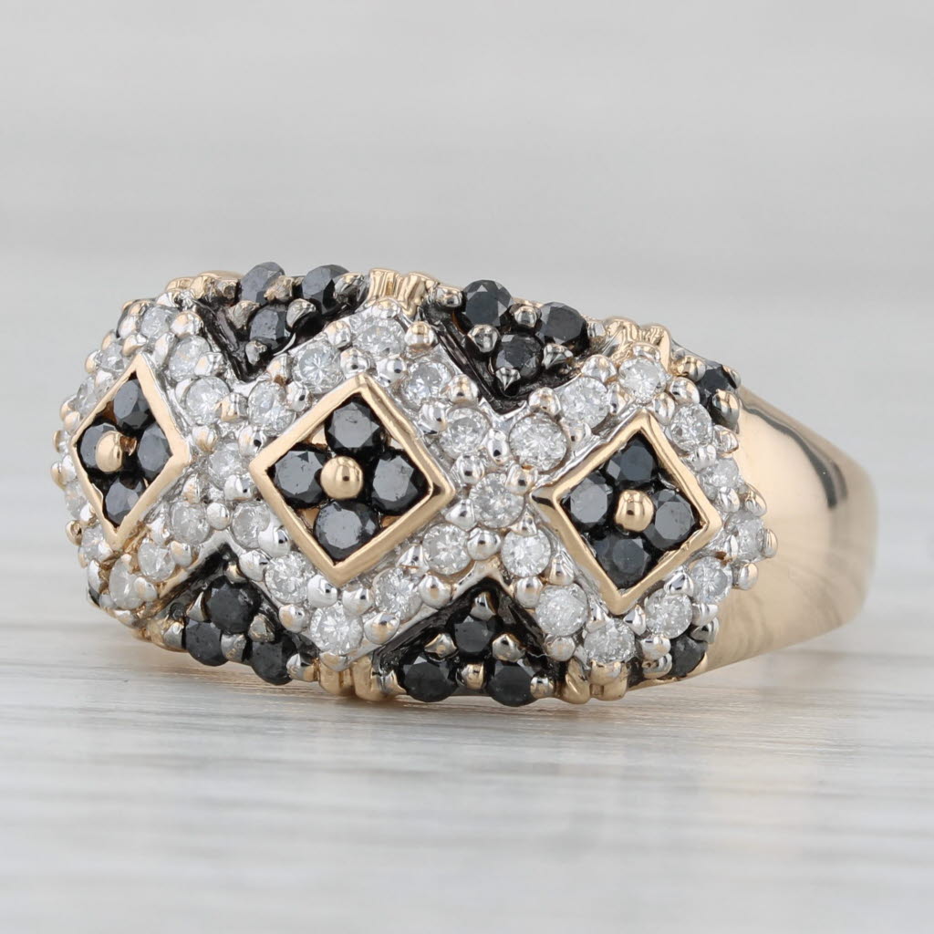 1ctw Black White Diamond Cluster Ring 14k Yellow Gold Size 10