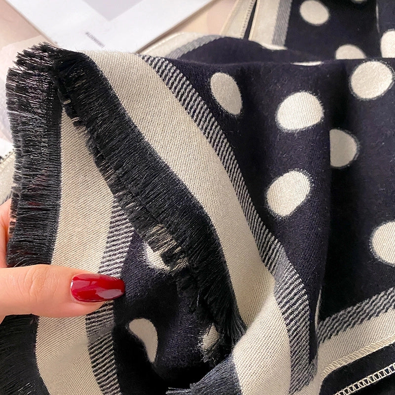 Autumn And Winter Retro Scarf Women's Outer Wear Versatile  Polka Dot Double-sided Color Matching Thick Warm Shawl
