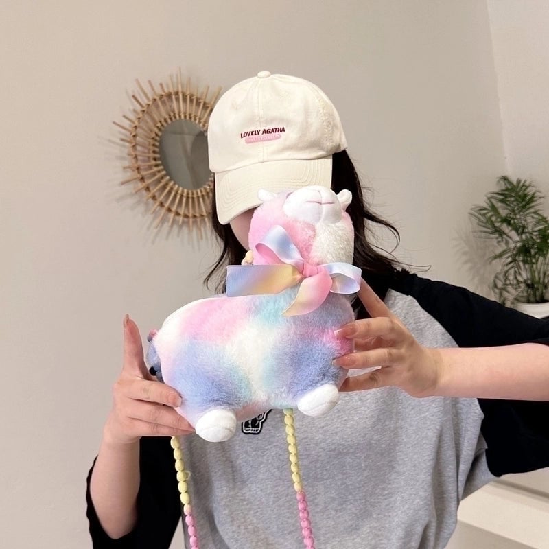 Women's Small All Seasons Plush Animal Cute Square Zipper Shoulder Bag