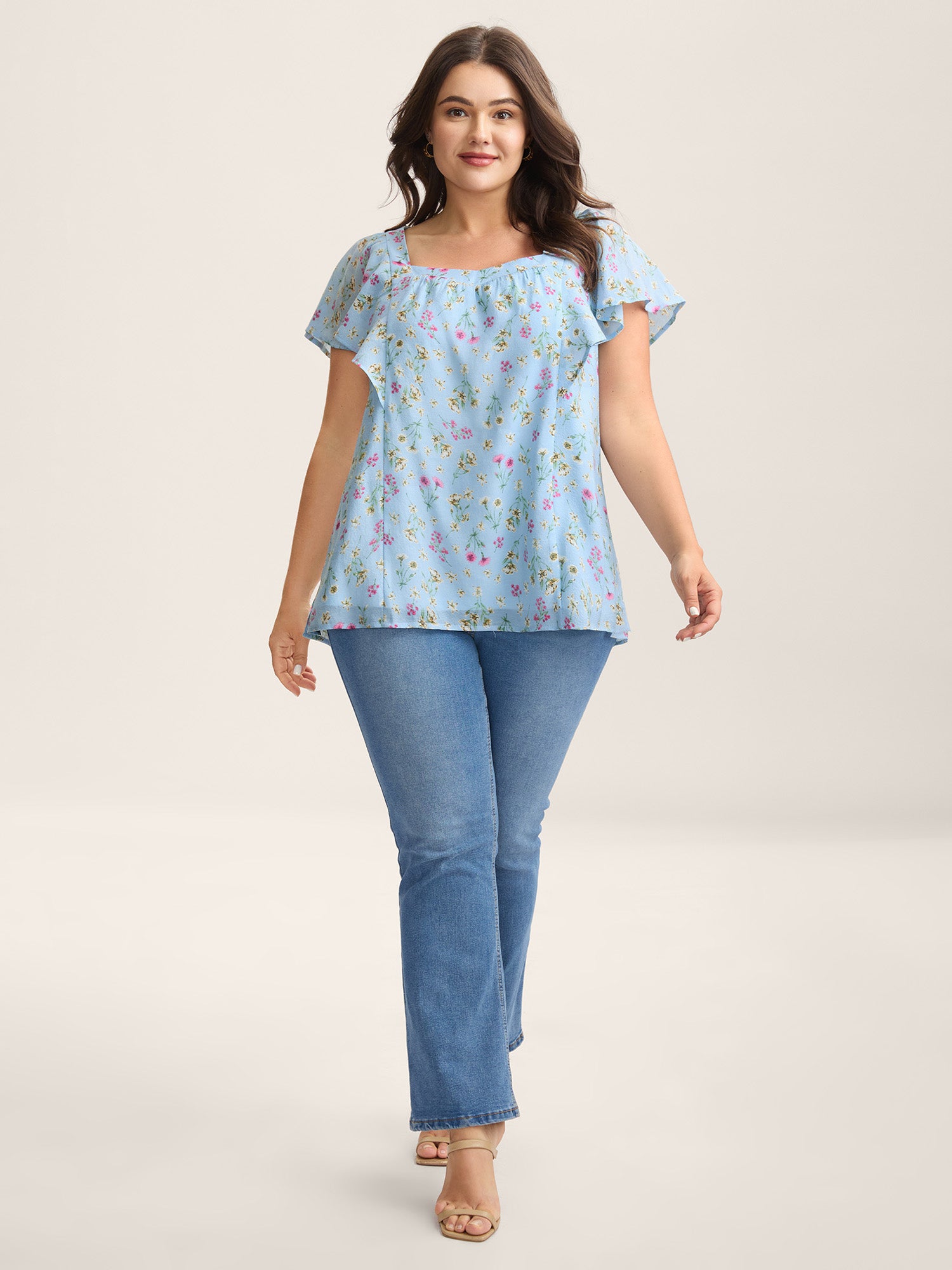 Floral Print Ruffled Flowy Blouse