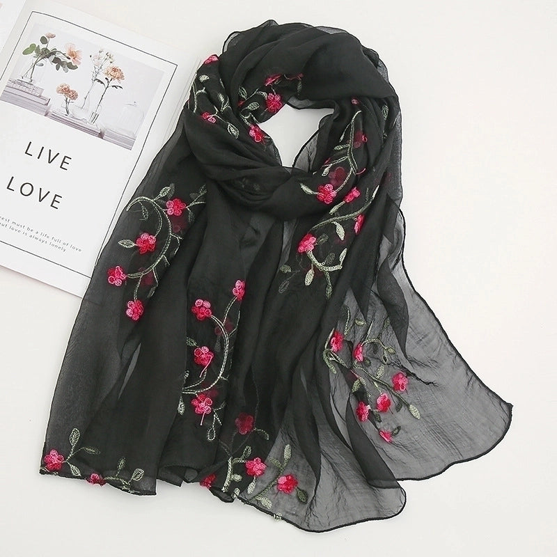 Fashion Flower Chiffon Embroidery Chiffon Scarves