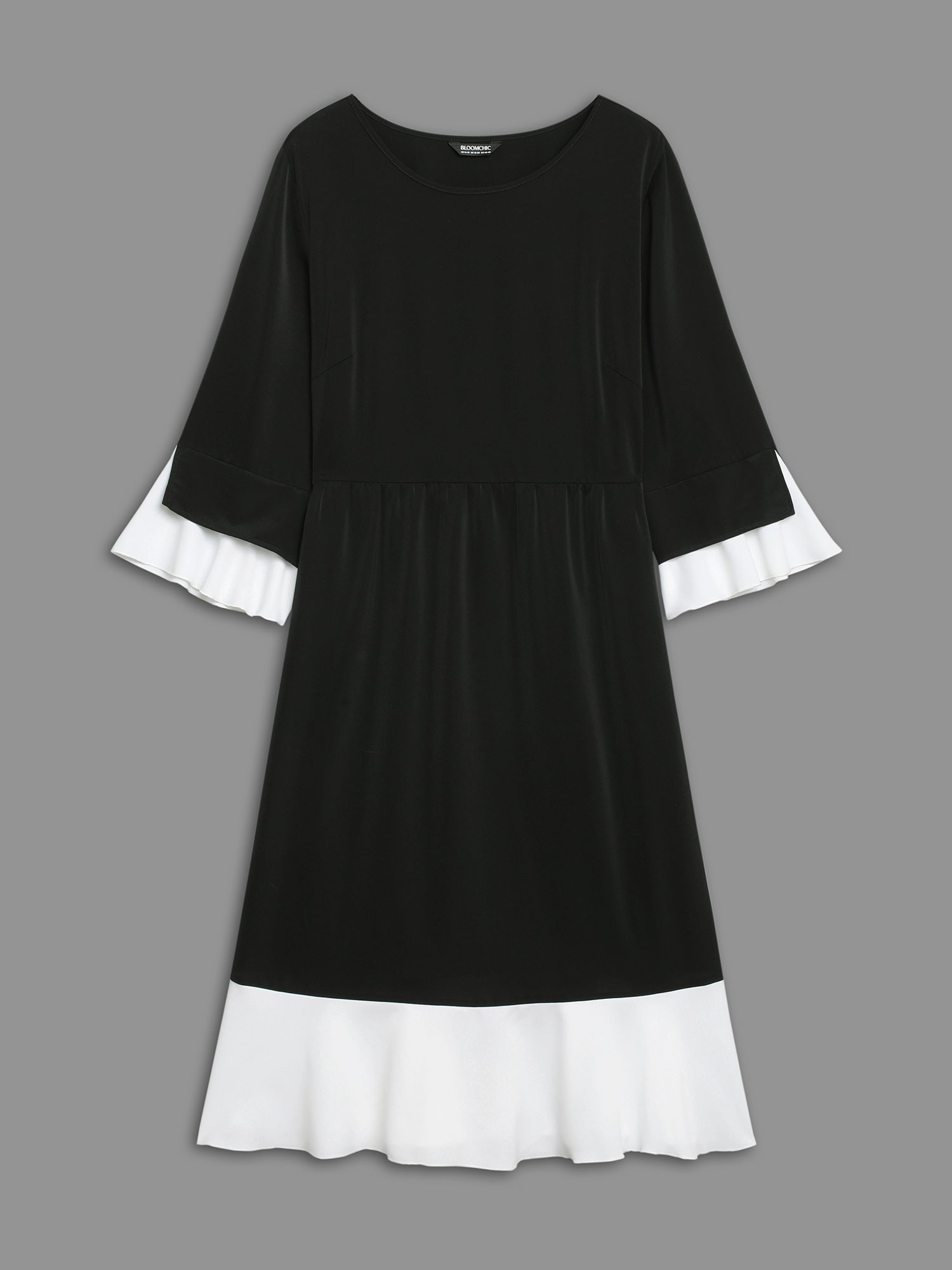 Color Contrast Tiered Skirt Pocket Midi Dress