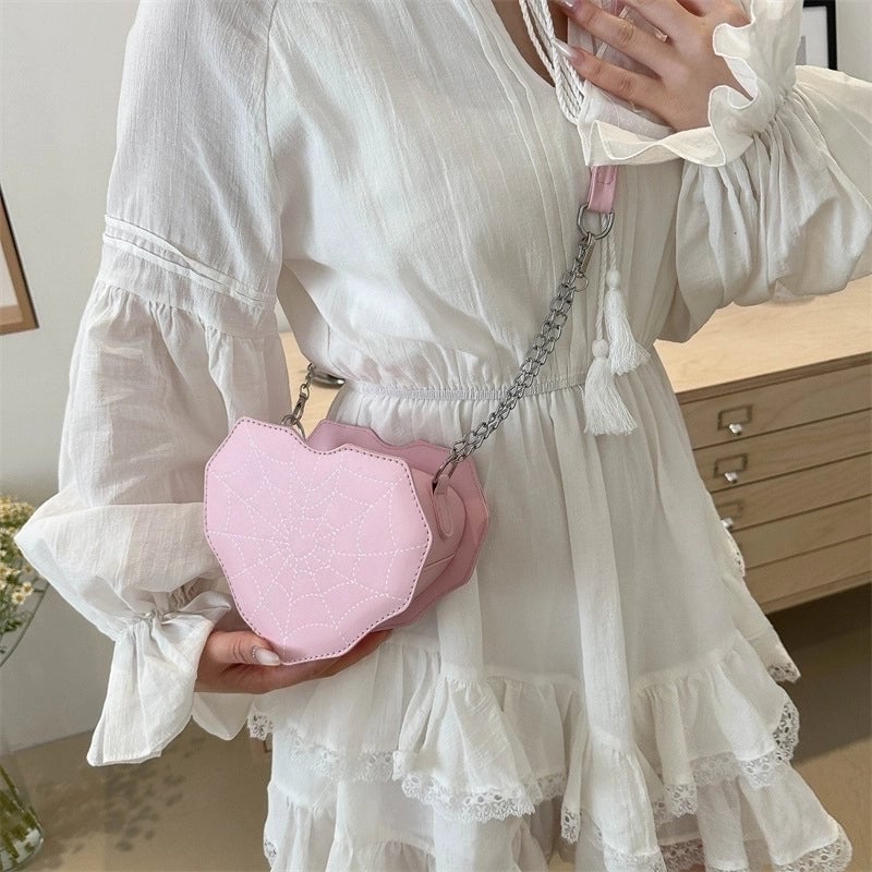 Halloween Women's Medium Pu Leather Heart Shape Spider Web Streetwear Heart-shaped Zipper Underarm Bag