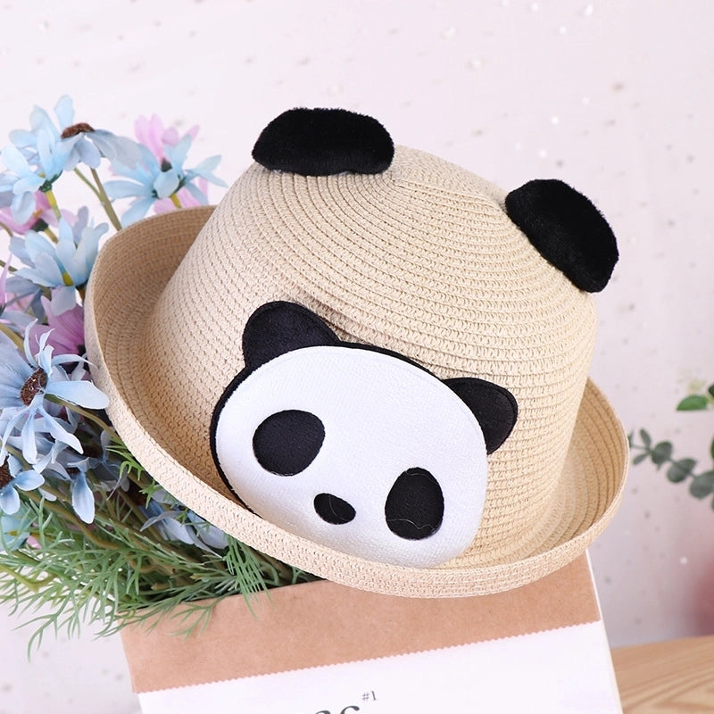 Women's Cute Minimalist Panda Crimping Straw Hat