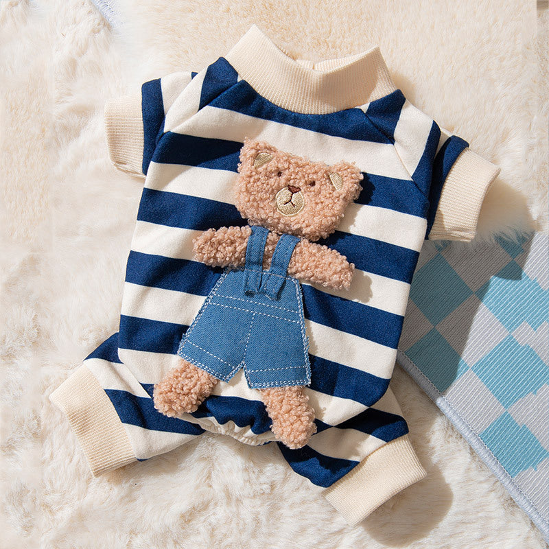 Striped Bear Printed Dog Cat Jumpsuit