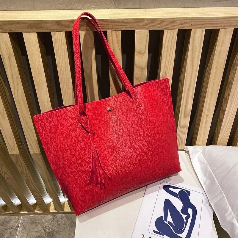 Fashion Lychee Pattern Solid Color Shopping Women's Bag