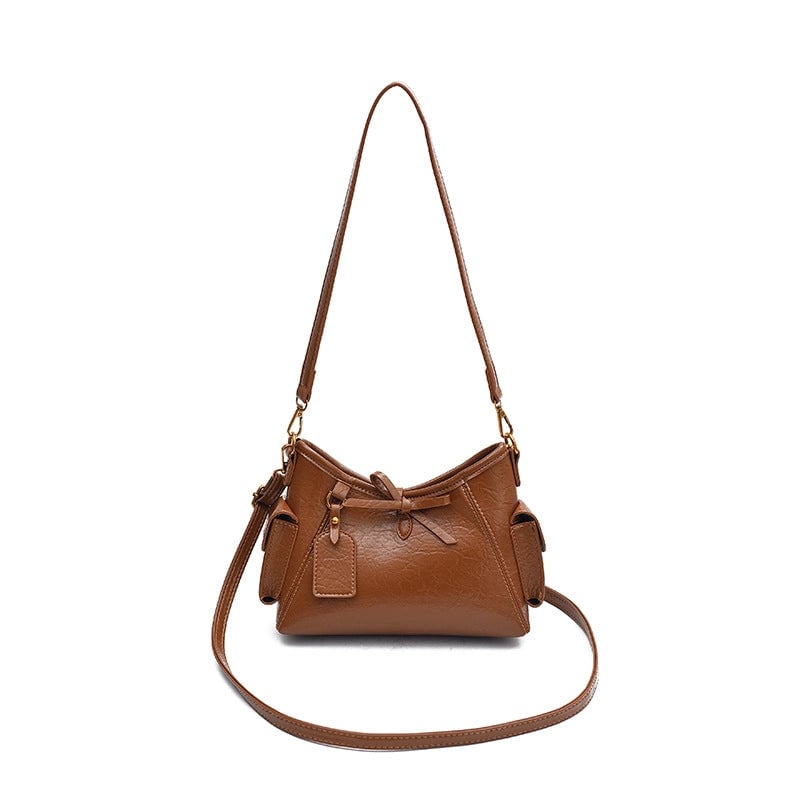Women's Medium PU Solid Color Elegant Streetwear Bucket Zipper Bucket Bag