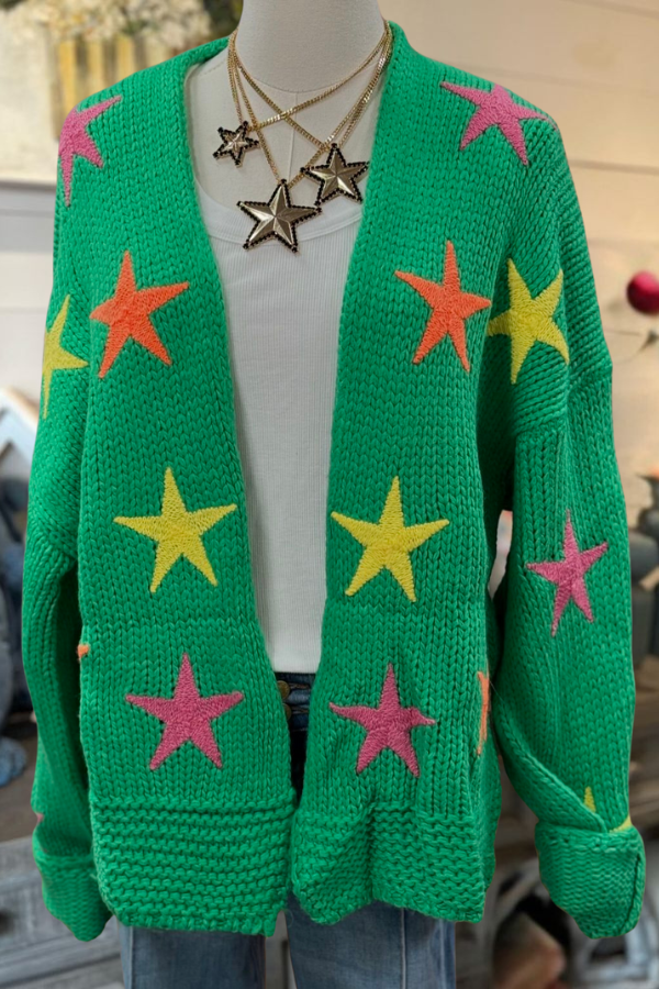 Star Embroidered Chunky Knit Cardigan