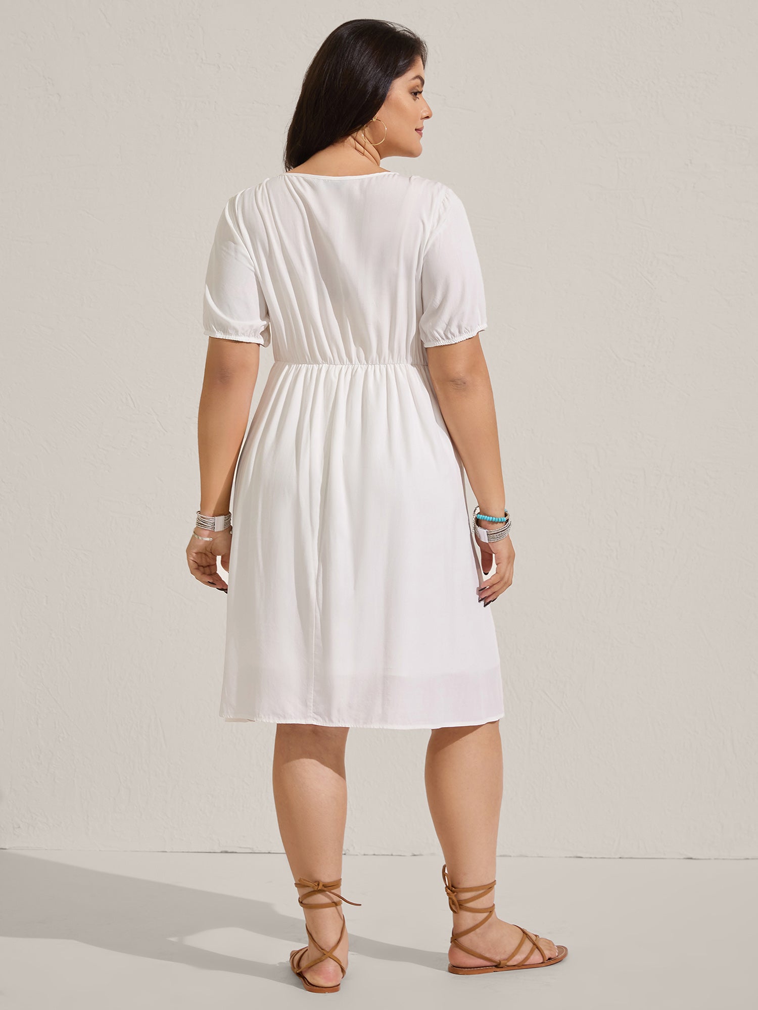 Floral Embroidery Pockets Tassels Midi Dress