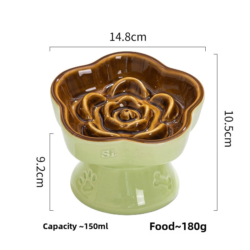 Pet Slow Food Bowl High Foot Ceramic Cat Bowl Dog Bowl Small Dog Cat Anti-choking Slow Food Anti-knock Neck Protection Slant Bowl