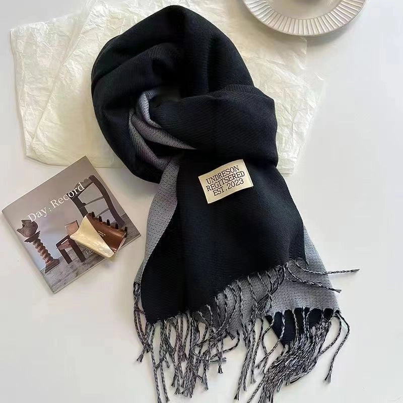 Solid Color Double-sided Tassel Scarf For Women Autumn And Winter New Warm Cashmere-like Scarf Thickened Student Shawl