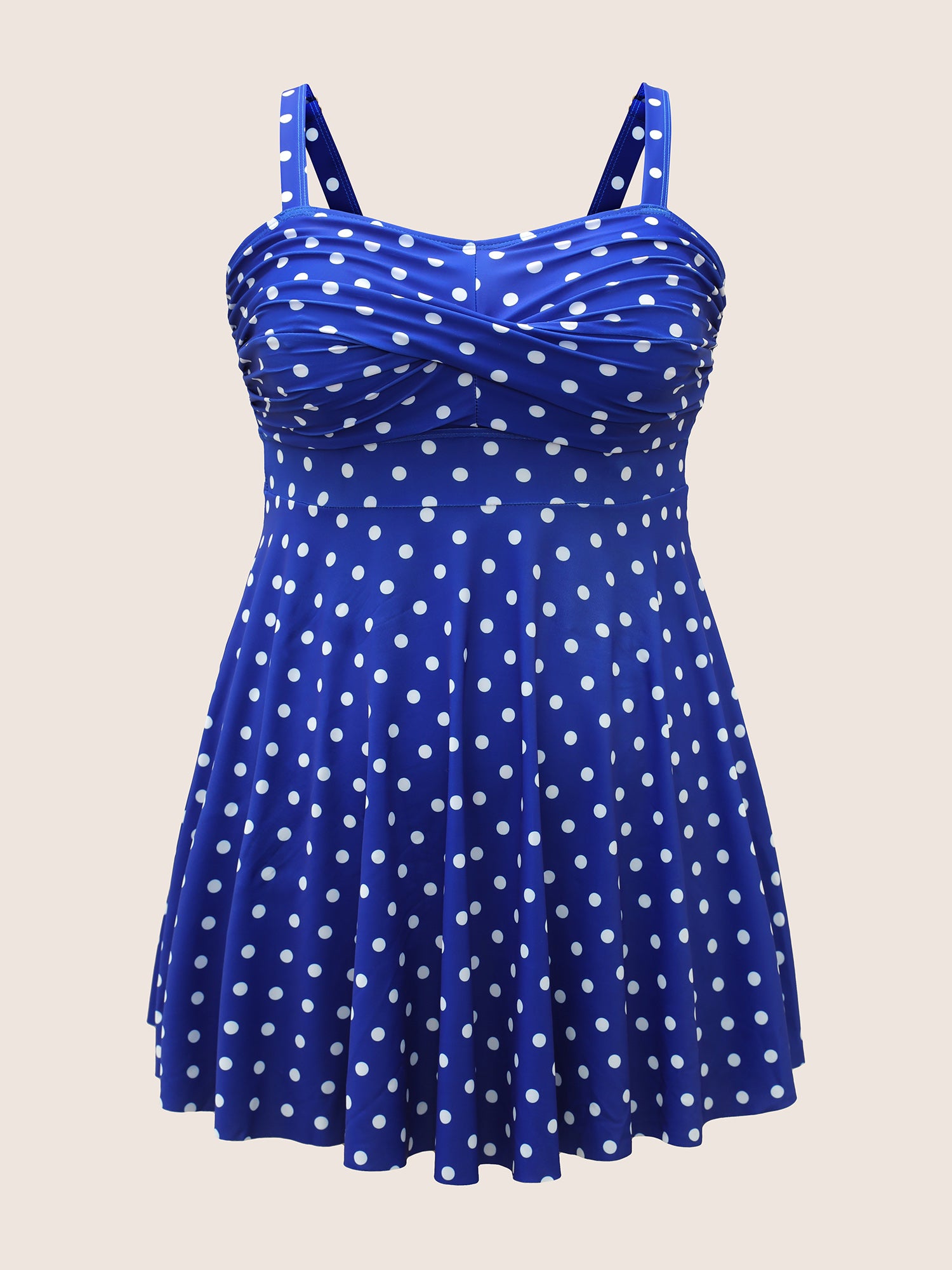 Polka Dot Crossover Ruched Flutter Hem Swim Dress