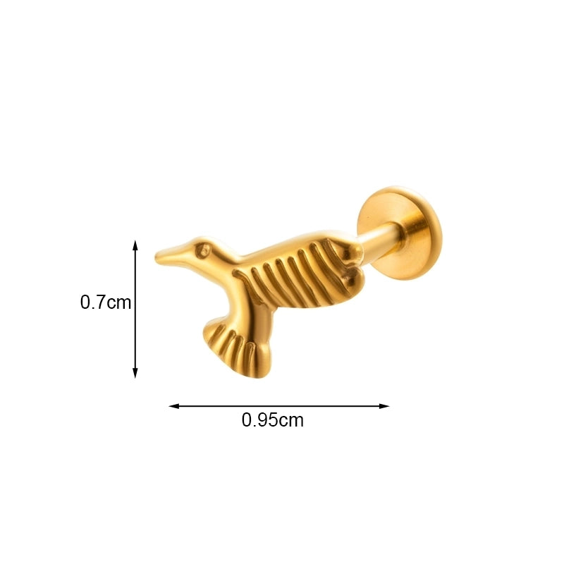 1 Piece Ear Cartilage Rings & Studs IG Style Vintage Style Palm Feather Snake Pure Titanium Plating Inlay Zircon