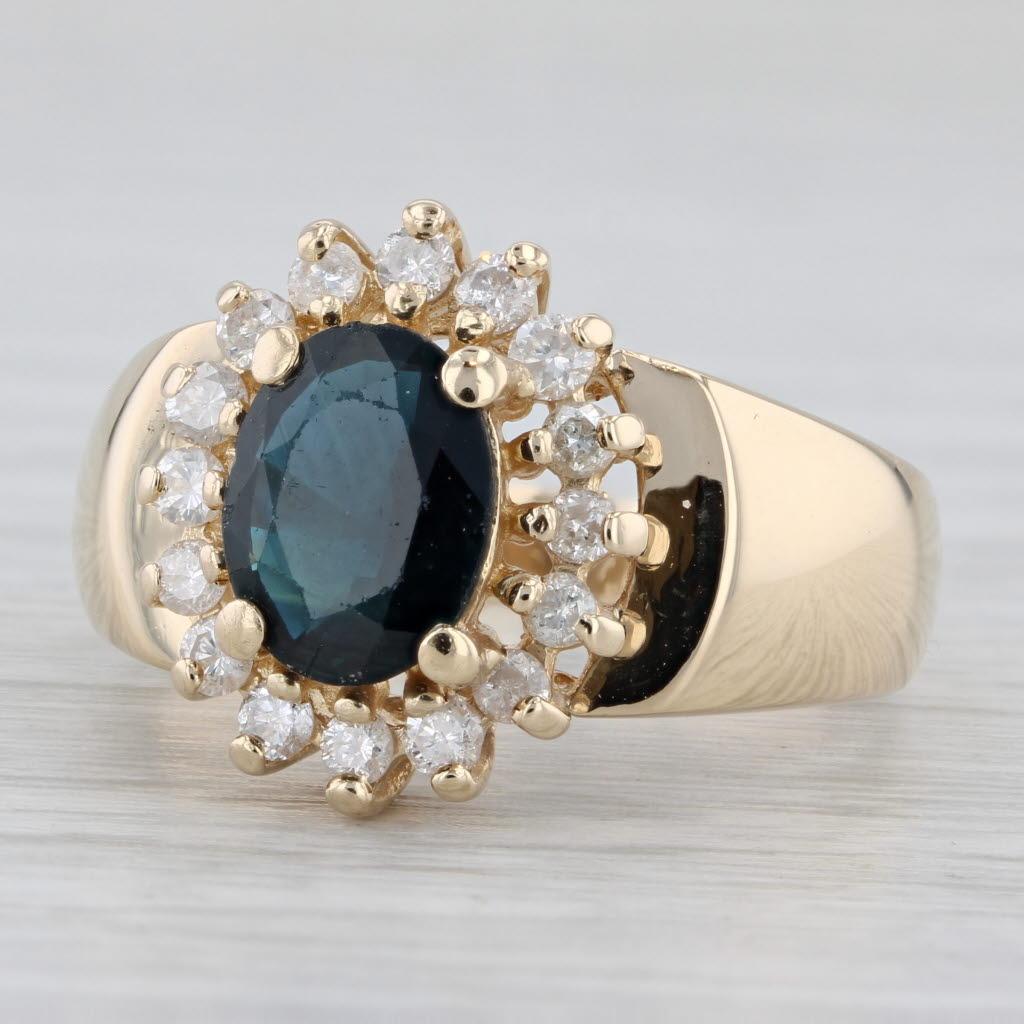 1.96ctw Blue Sapphire Diamond Halo Ring 14k Yellow Gold Size 7.75