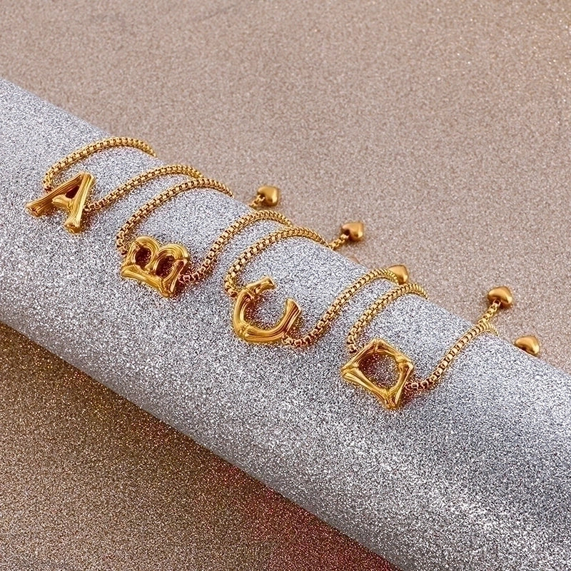 Casual Minimalist Letter Heart Shape Stainless Steel 18K Gold Plated Bracelets In Bulk