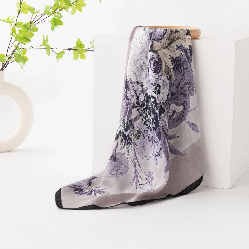 Women's Retro Plaid Flower Satin Silk Scarf
