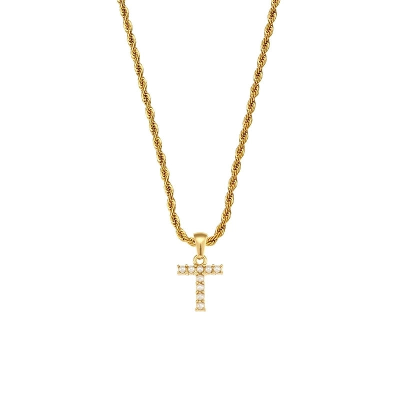Fashion Letter 304 Stainless Steel Pearl 18K Gold Plated Plating Inlay Pendant Necklace