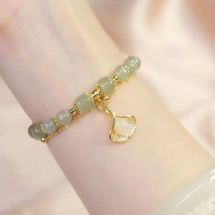 🔥  Promotion  49% OFF💞hetian jade gold leaf bracelet