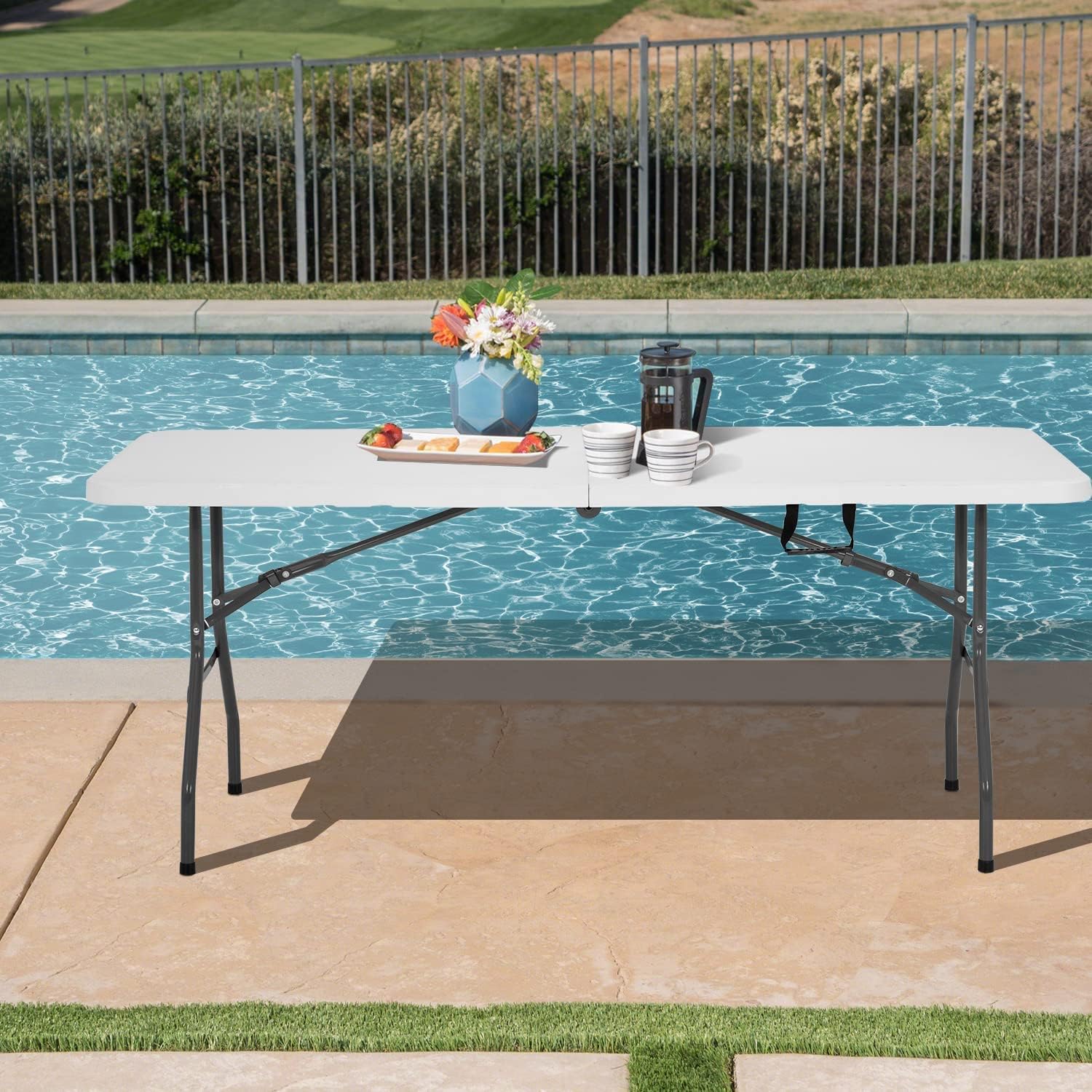 Folding. Half Portable Foldable Table for Parties. Backyard Events.White 1.2M