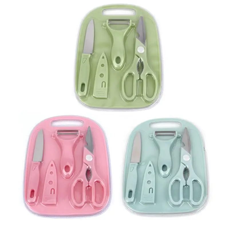 4 PCs Cutting Board With Knife Set(5299)-Pink