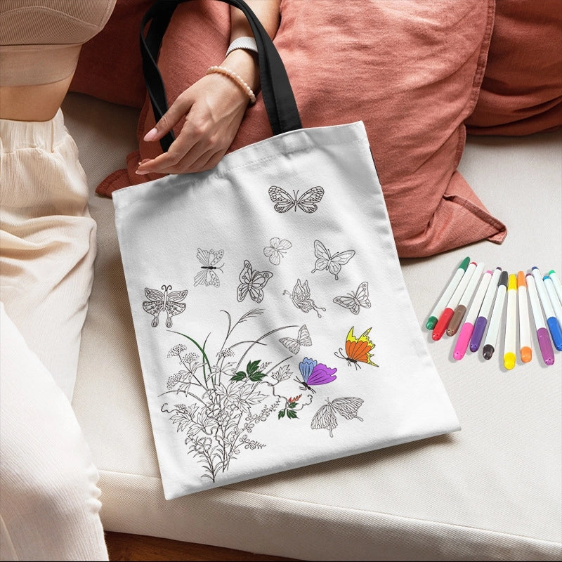 Women's Canvas Printing Butterfly Streetwear Square Open Canvas Bag