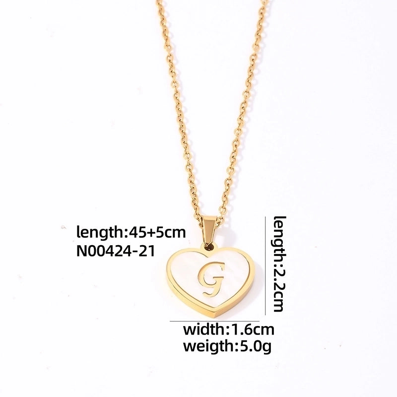 304 Stainless Steel Casual Minimalist Plating Inlay Letter Heart Shape Shell Pendant Necklace